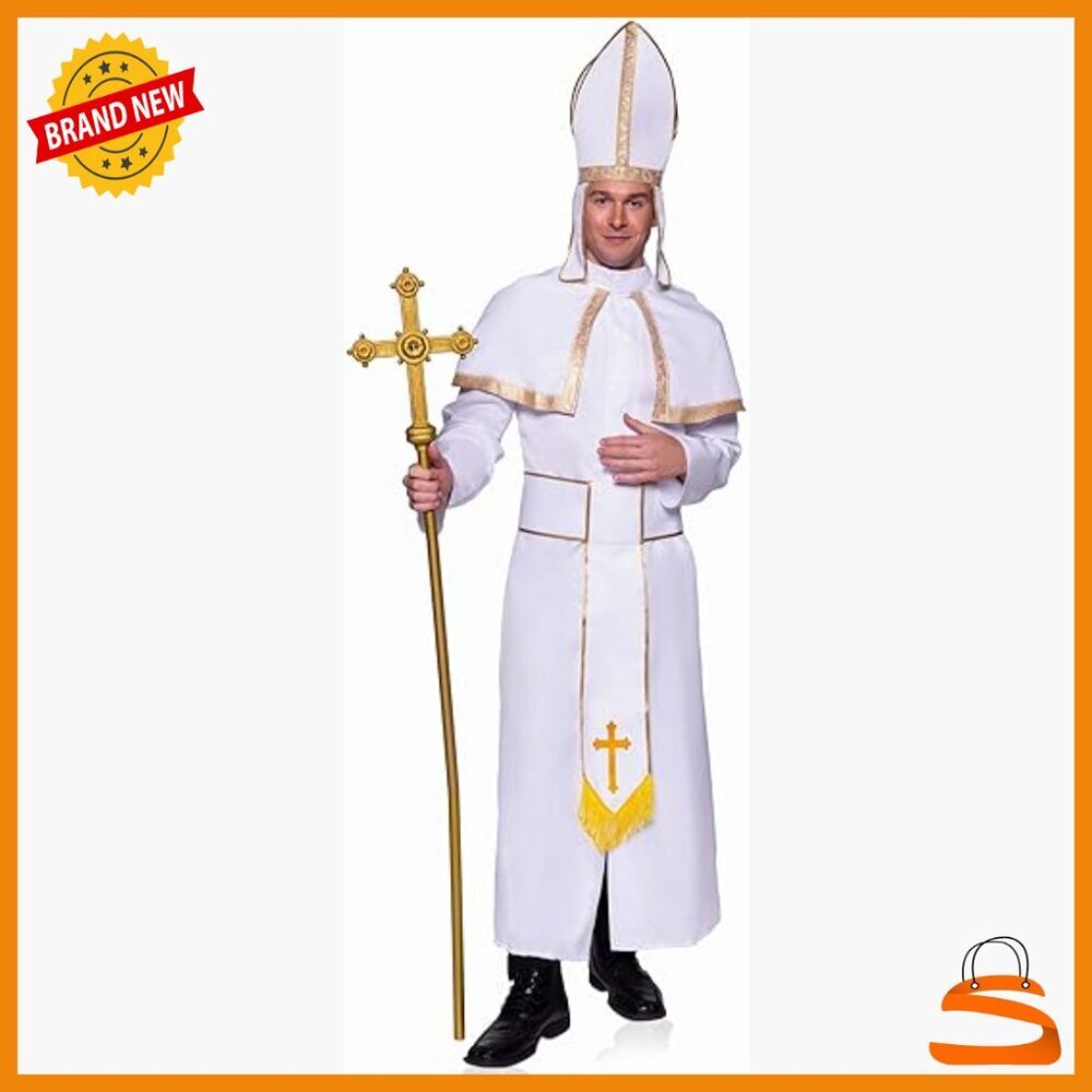 Pope Costume Set with Robe, Belt, Hat - X-Large Size